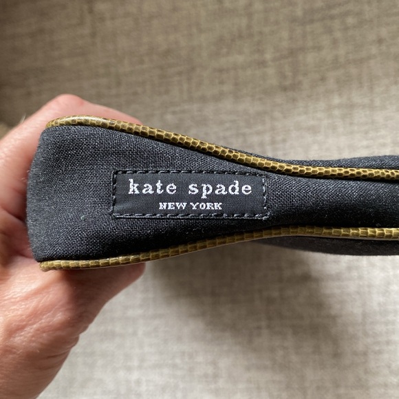 Kate Spade vintage black cloth shoulder bag/purse with green leather trim. - Picture 6 of 14